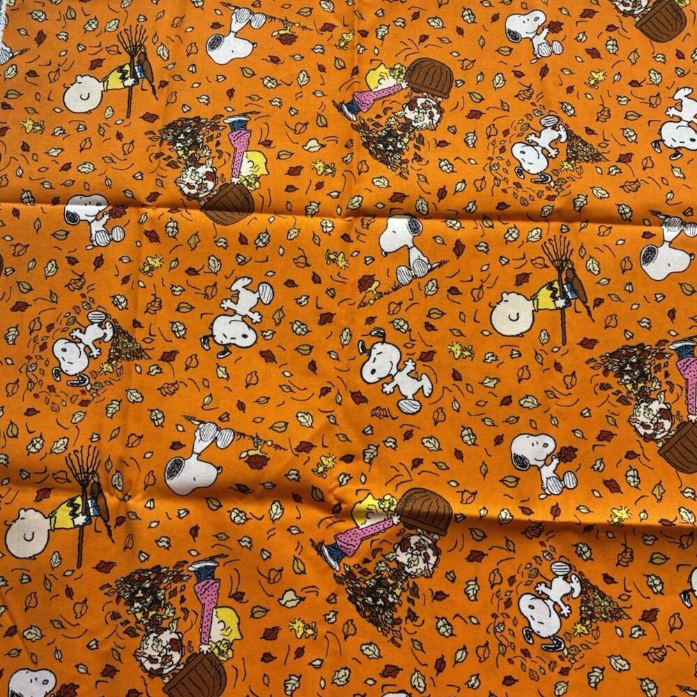 VTG Peanuts Falling Leaves Fall Fabric Snoopy Sally Charlie Brown Remnant 1 Yard